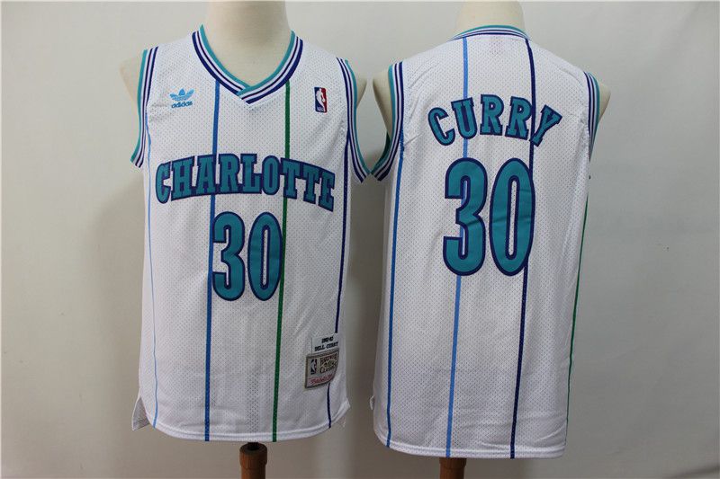Men Charlotte Hornets 30 Curry White Throwback Adidas NBA Jerseys